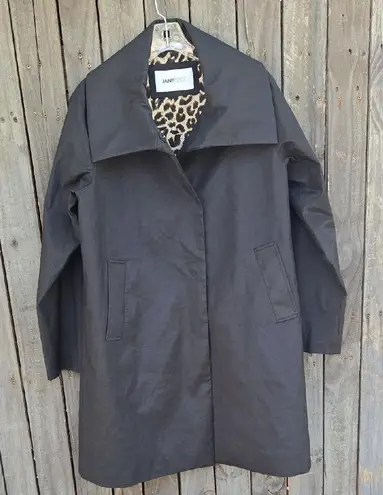 Jane Post Black Trench Coat with Leopard Lining Size L