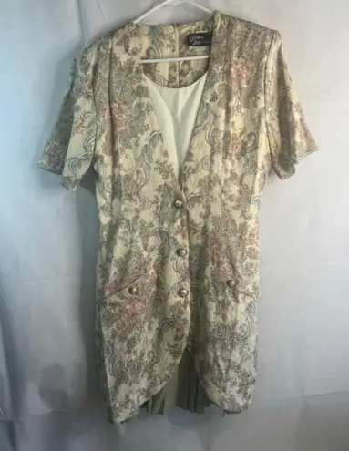 Dawn Joy Vintage Fashions Granny Core Retro Brocade Dress w/ Pearl Buttons Sz MD White Size M