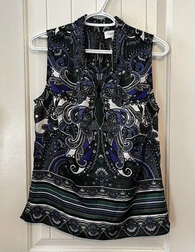 Laundry by Shelli Segal Medium 8 Blue Black Paisley Sleeveless V-neck Blouse