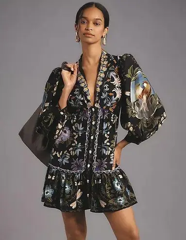 Farm Rio Black Winter Garden Mini Dress S