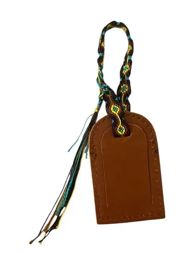 Consuela NWOT Brown Leather Bag Tag Luggage Tag Friendship Bracelet Embossed