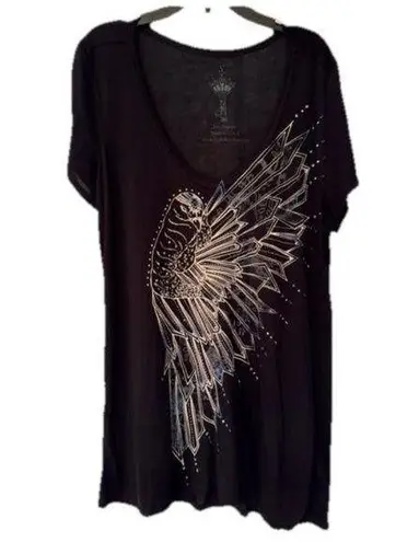 Key Closet War Bird Black Graphic Tee Swarovski Crystals Women’s Size Small