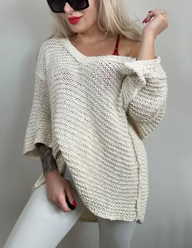 Free People cotton crochet oversize bohemian vneck sweater