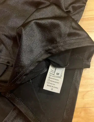 Black Deep V Neck Satin Bodysuit Size M