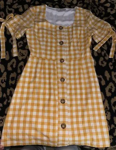 English Factory Rare Anthropologie Yellow & White Checkered Dress Sz. S