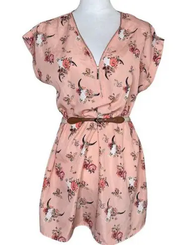 Wishful park Women Floral Belt Dress Feminine Pink Size Medium Artsy