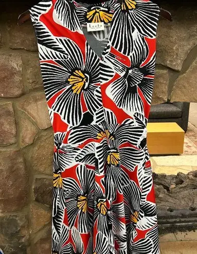 Leota New York Red and Black Midi Sundress with V-Neck + Sleeveless Style-large