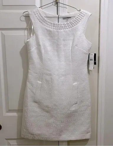 Sandra Darren Textured White Dress w/Pockets Shower Wedding Guest Size 8 NWT