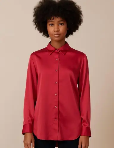 Skies Are Blue Red Satin Button-Down Shirt Size Medium