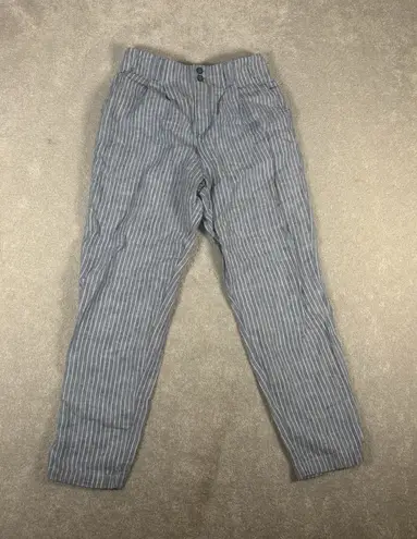 Garnet Hill Straight-Leg Linen Pleated Trousers in Indigo Sky Mini Stripe Size 4