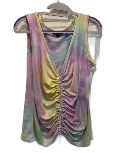 Wearever Tie Dyed Tunic Tank with Gathered Drawstring Front Size 1X EUC