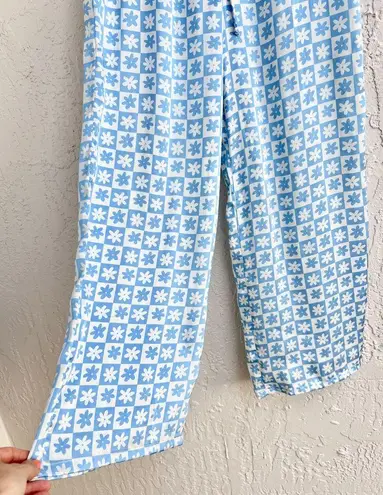 Daisy Lisa Say Gah  Check Pull On Drawstring Loungewear Wide Leg Pant Blue Medium