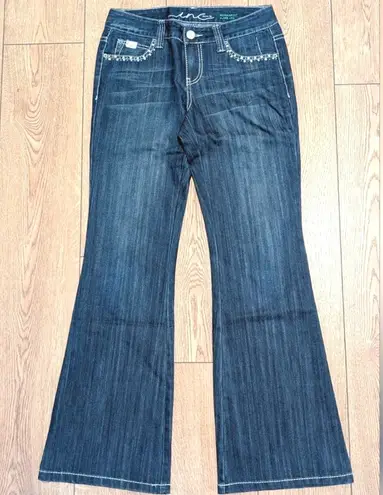 INC Jeans Womens 4 Flare Leg Flared Rhinestones Bling Pockets Regular Fit Blue