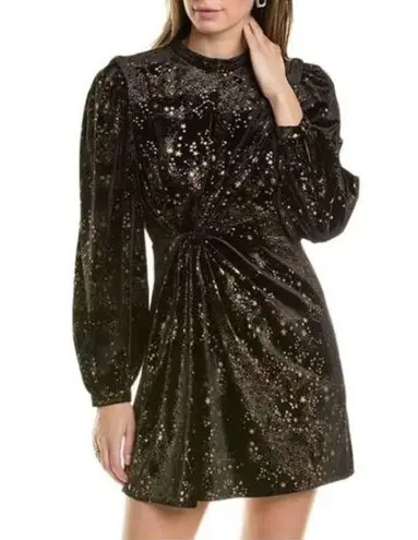 ALL SAINTS Jemima Star Black Gold Velvet Wrap Dress Size 2 NEW