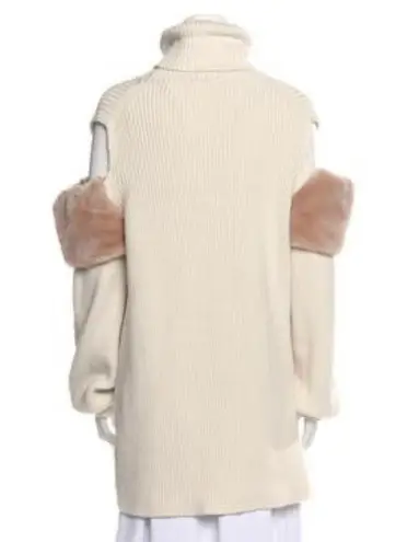 Adeam Cold Shoulder Turtleneck Sweater with Faux Fur Trim size M Size M