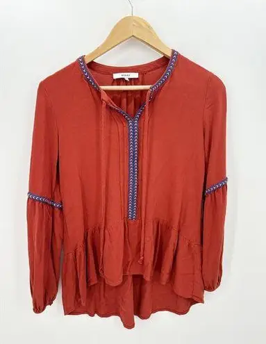 Ro & De  Women Burnt Orange Long Sleeve Peasant Boho Blouse Shirt Size Small