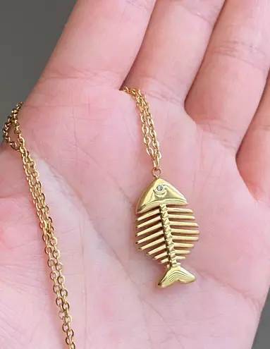 Handmade fully gold tone stainless steel fishbone boho funky necklace🌀🐟
