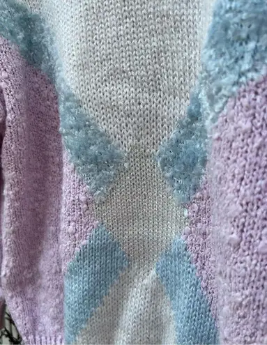 Jaclyn Smith Vintage 90s Jacqueline Smith pastel chenille chunky knit diamond print sweater