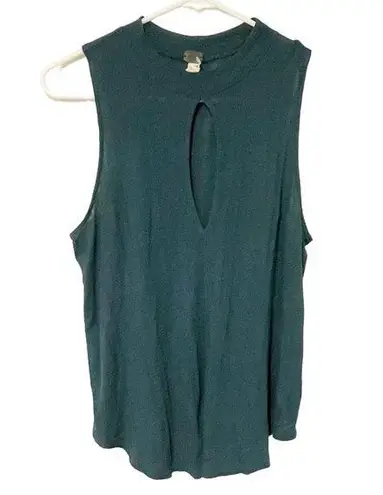 Free People  We The Free Women's XS Green Faye Keyhole Neck Cut-Out Ribbed Blouse