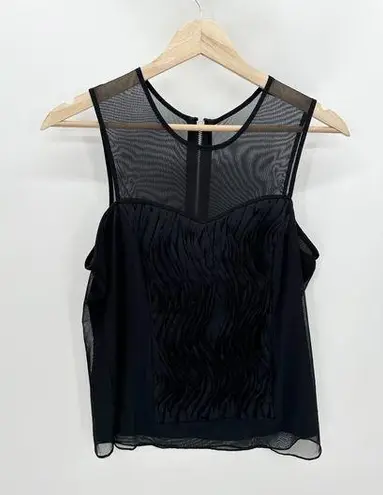 Cache  Top Women MEDIUM Black Sheer Upper Exposed Back Zip Sleeveless Tank Blouse