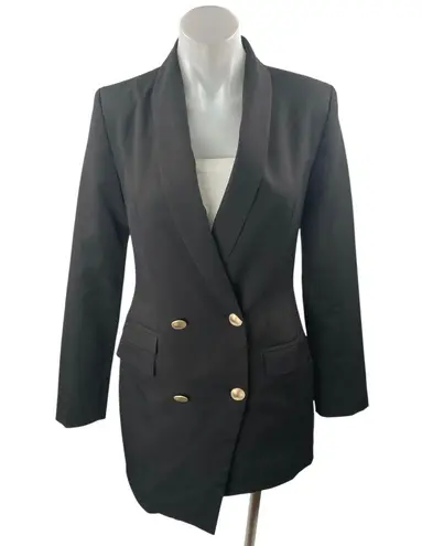 Unique21 Black Asymmetric Double Breasted Long Sleeve Mini Blazer Dress Size 2