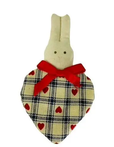 Bunny Heart Broach Pin Handmade Vintage Jewelry White Red Blue