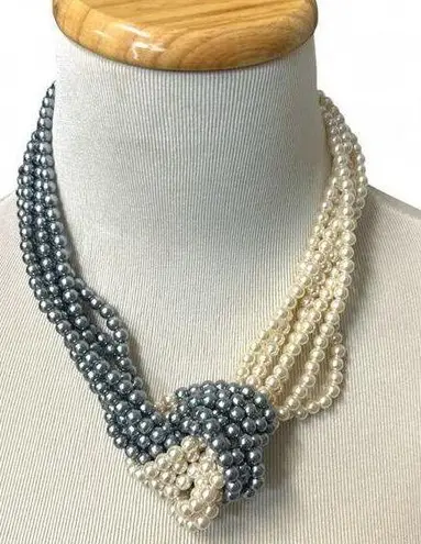 VINTAGE 50's Pearl Necklace Great Gatsby 2 Tone Multi layer knotted Art Deco Gray