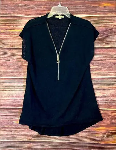 Joan Vass Studio Dark Blue Zipper Closure Shirt. Size Large.