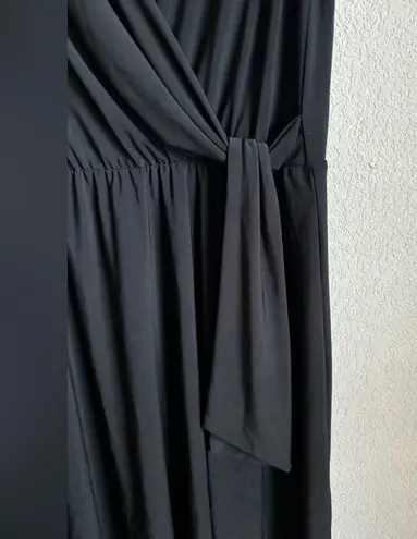 Tahari Drape Front Faux Wrap Sleeveless Black Dress