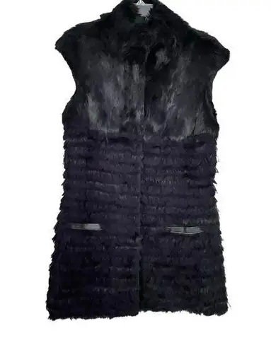 CF Charm Furs Black Rabbit Fur Cap Sleeve Vest Jacket Size Medium