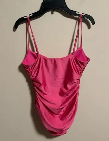 JONATHAN SIMKHAI Satin Ruched Cup Underwire Dragon Fruit Swimsuit