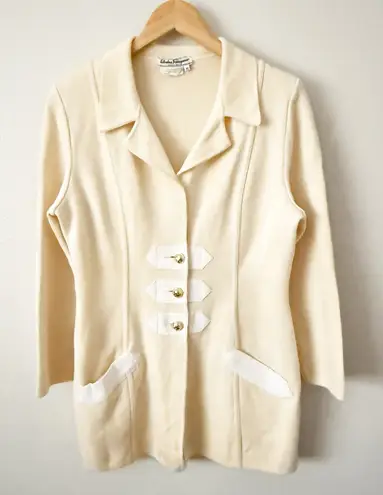Salvatore Ferragamo | Vintage Ivory Blazer Jacket Italian Wool Knit | Medium