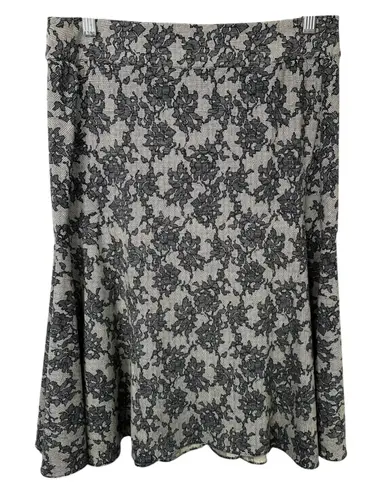 Michael Kors Sz 10 Midi Skirt Trumpet Black Gray Lace Print Flare Whimsigoth 195