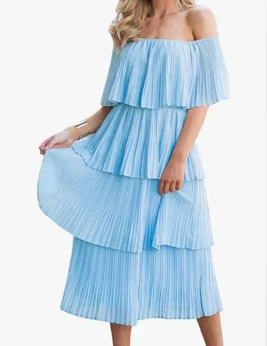 Off The Shoulder Ruffles Midi Dress
