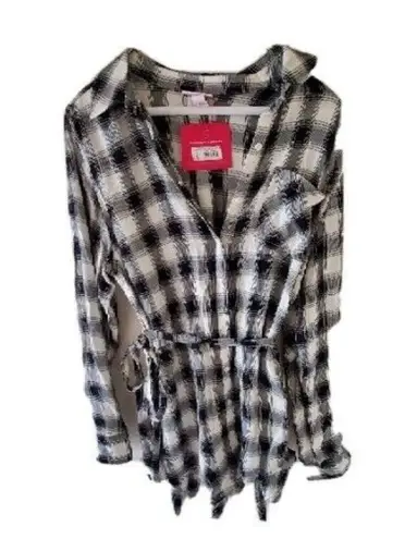 Isabel Maternity Women’s Button Down Plaid Shift Shirt Dress Size Medium Tie NWT