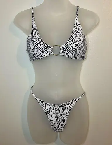 SheIn Black White Dalmatian Print Two Piece Bikini Size Medium