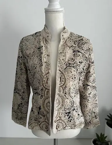 CHICOS 100% Silk Paisley Swirl Beige Jacket Size Chicos 0 US S 4