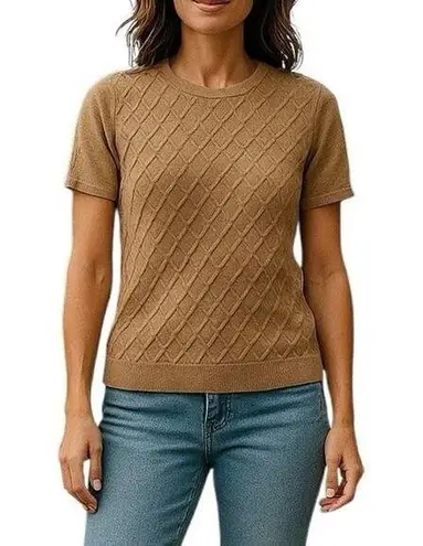 Well Worn NEW Textured Knit Short Sleeve Shirt Top Light Brown Size XS Crew Neck