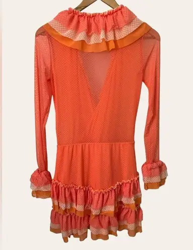 Hot As Hell Orange Long Sleeve Ruffle Mini Dress Size Small