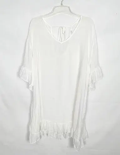 Ekouger Pullover Gauzy White Tunic Dress/Bikini Cover Up Size Medium