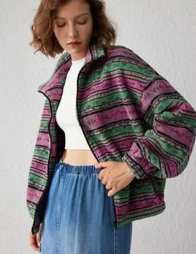 Cider  Fleece Stand Collar Aztec Print Jacket SZ S NWT