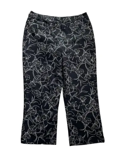 Investments Women Capri Pants Black White Cotton Size 6 Petite Floral Pockets u