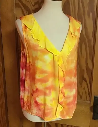 Bright tie dye plunging summer blouse Orange Size M