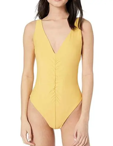 Vicious Young Babes Ruched Front One Piece Swimsuit Daylight Honey Yellow LARGE