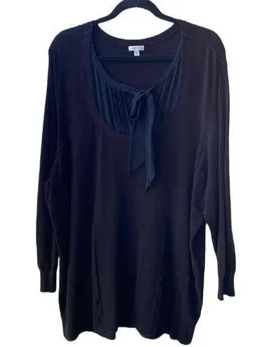 π€ Semantiks Nordstrom Long Black Sweater/Tunic/Top, Silk Neck Tie, Plus