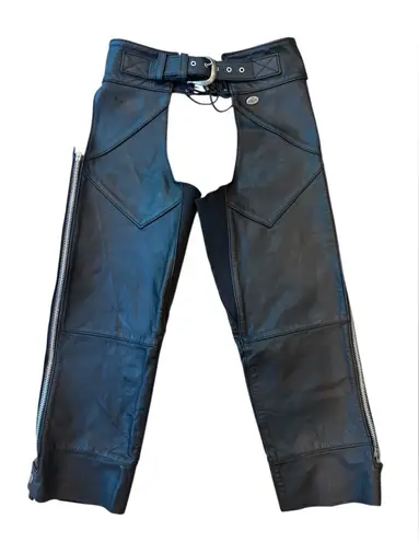 Vtg Harley Davidson Women’s Chaps Black Leather Biker Riding Gear Size Medium