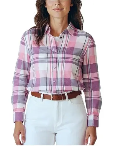 Cottagecore Collared Pink Plaid Long Sleeve Shirt LARGE Long Sleeves Pastel NWT