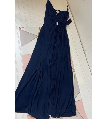 MISA Los Angeles NWT Navy Ever Maxi Dress Leg Slit Revolve Halter Cut Out Size M