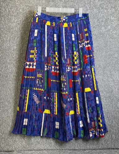 Vintage Dino Valiano Skirt Womens 40 Blue Abstract Pleated West Germany 80s