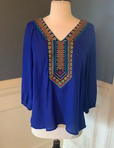 West 36th Top Royal Blue Shirt Silky Embroidered Womens M Size M